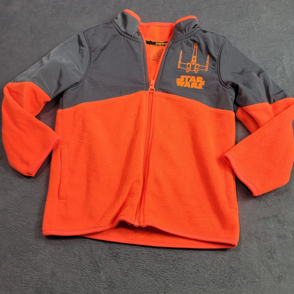 Star Wars Fleece Jacket Boys Size 4 Gray Orange X-Wing Full Zip Mock Neck Kohl's